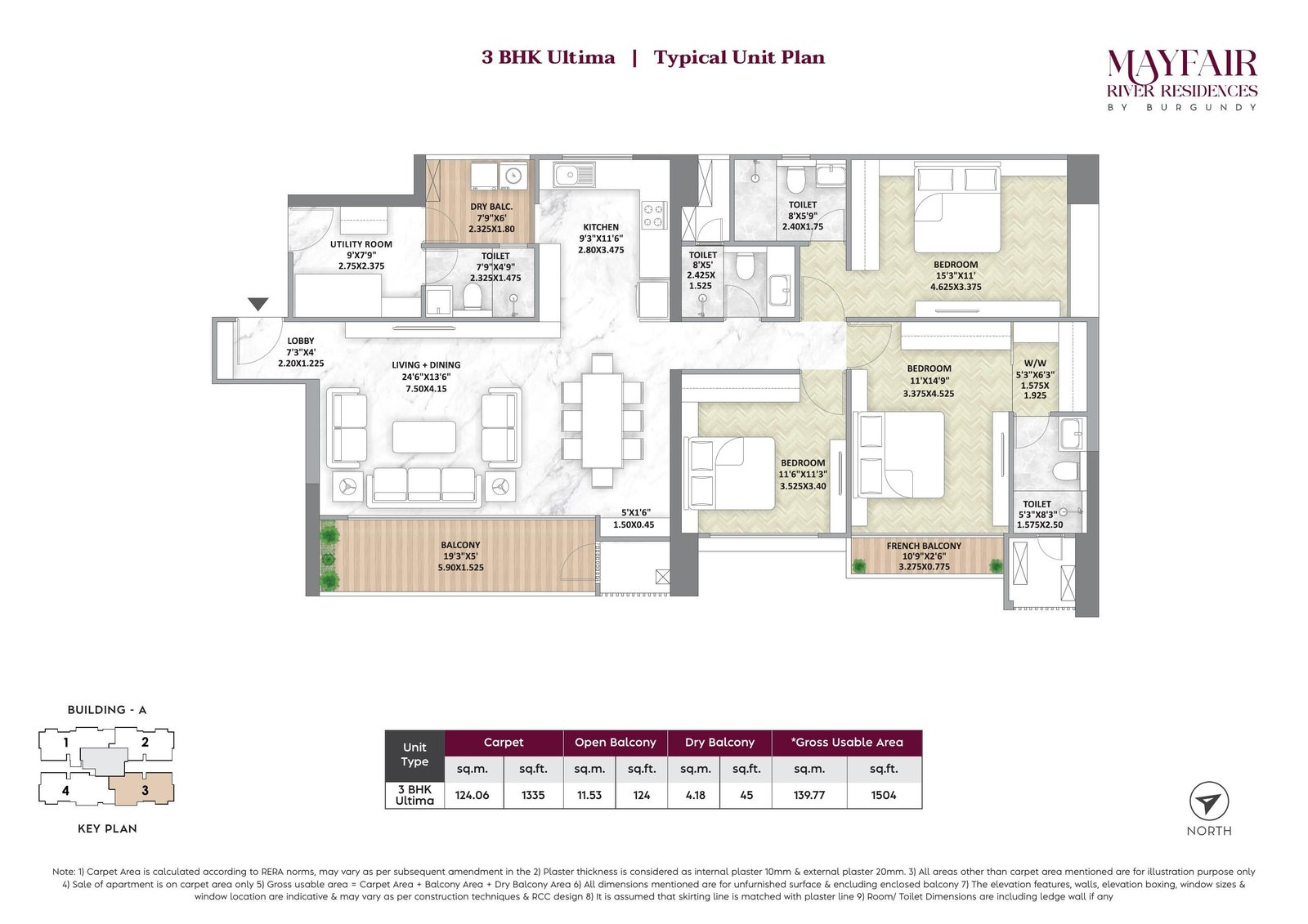 3 BHK Ultima typical unit plan — Mantra Mayfair Residences