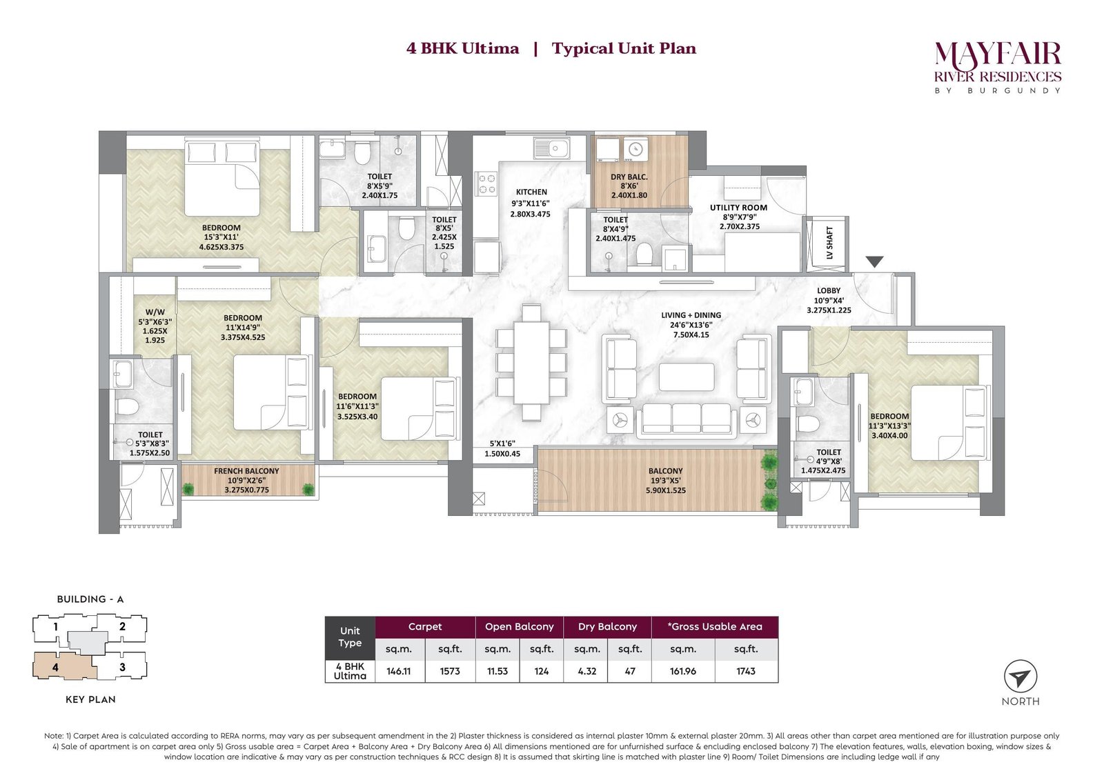 4 BHK Ultima typical unit plan — Mantra Mayfair Residences